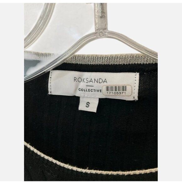 Roksanda Collective Tie Puff-Sleeve Top Long-Sleeve Black Textured Small *FLAW* - Picture 7 of 8